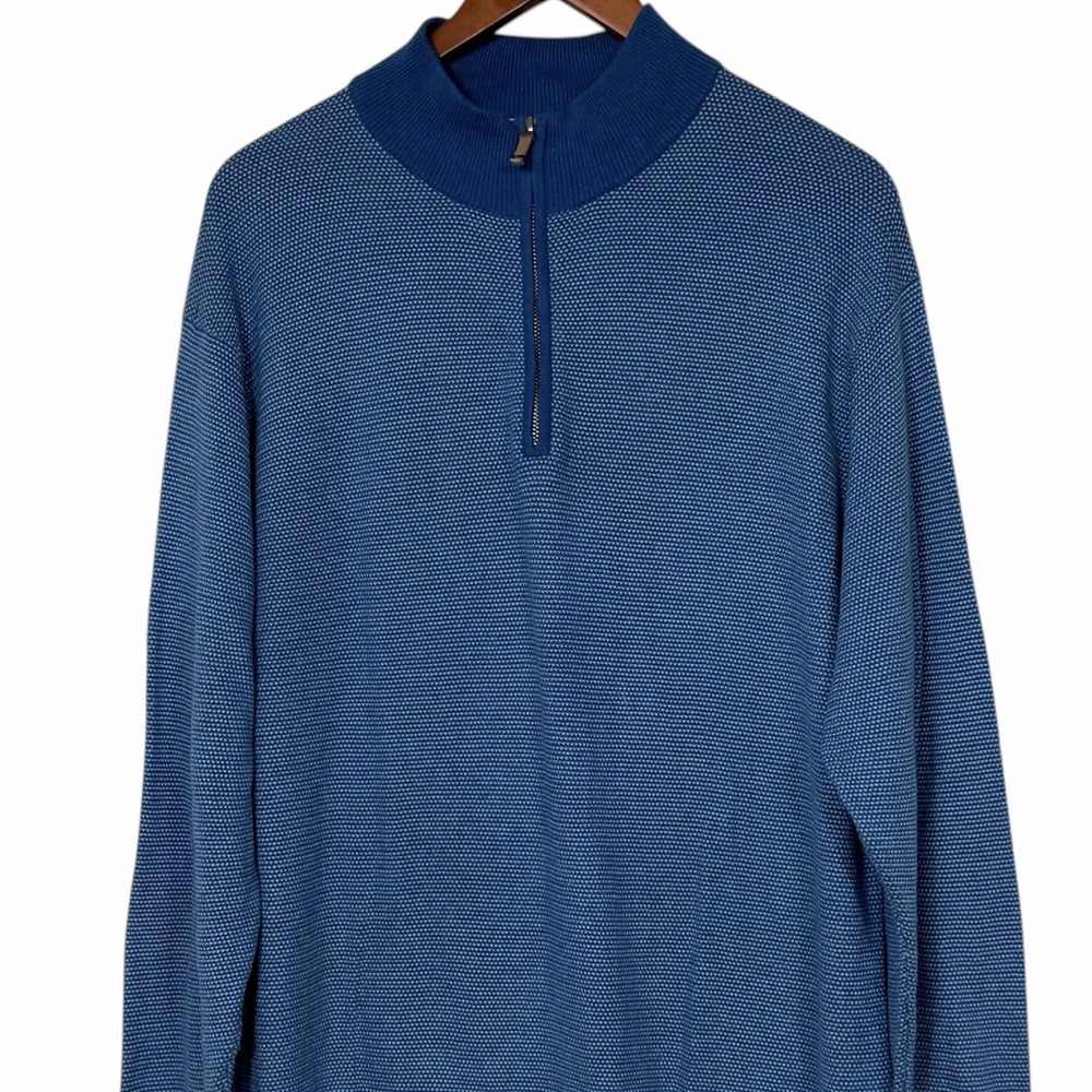 Peter Millar Mens XL 1/4 Zip Sweater Blue Cotton Silk Blend Pullover Golf Luxury